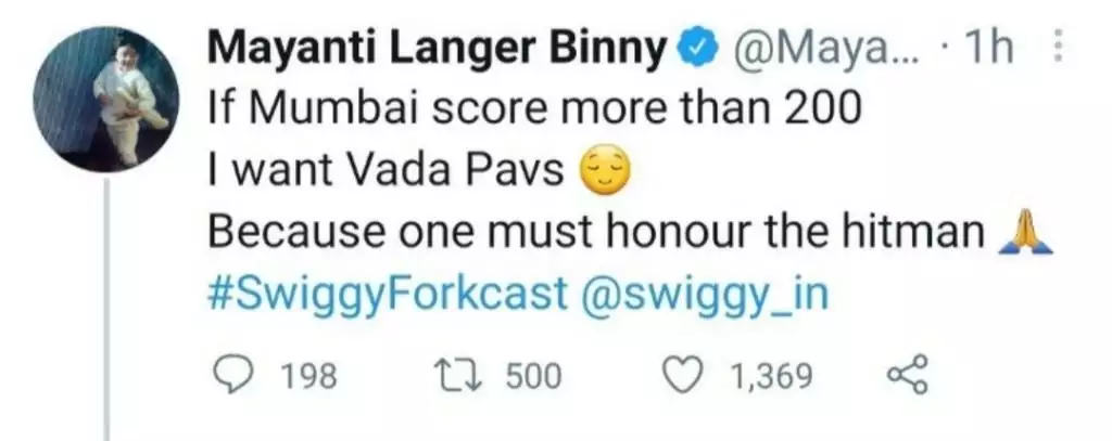 Mayanti Langer Tweet Snack Vada Pav about Mumbai Indians and Rohit Sharma