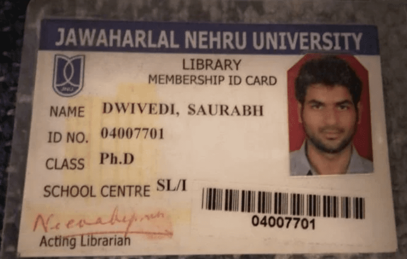 Saurabh Dwivedi JNU Library Card